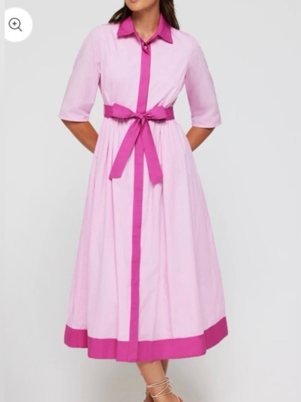 Hermoza Francesca Pink Pleated Shirt Midi Dress | L